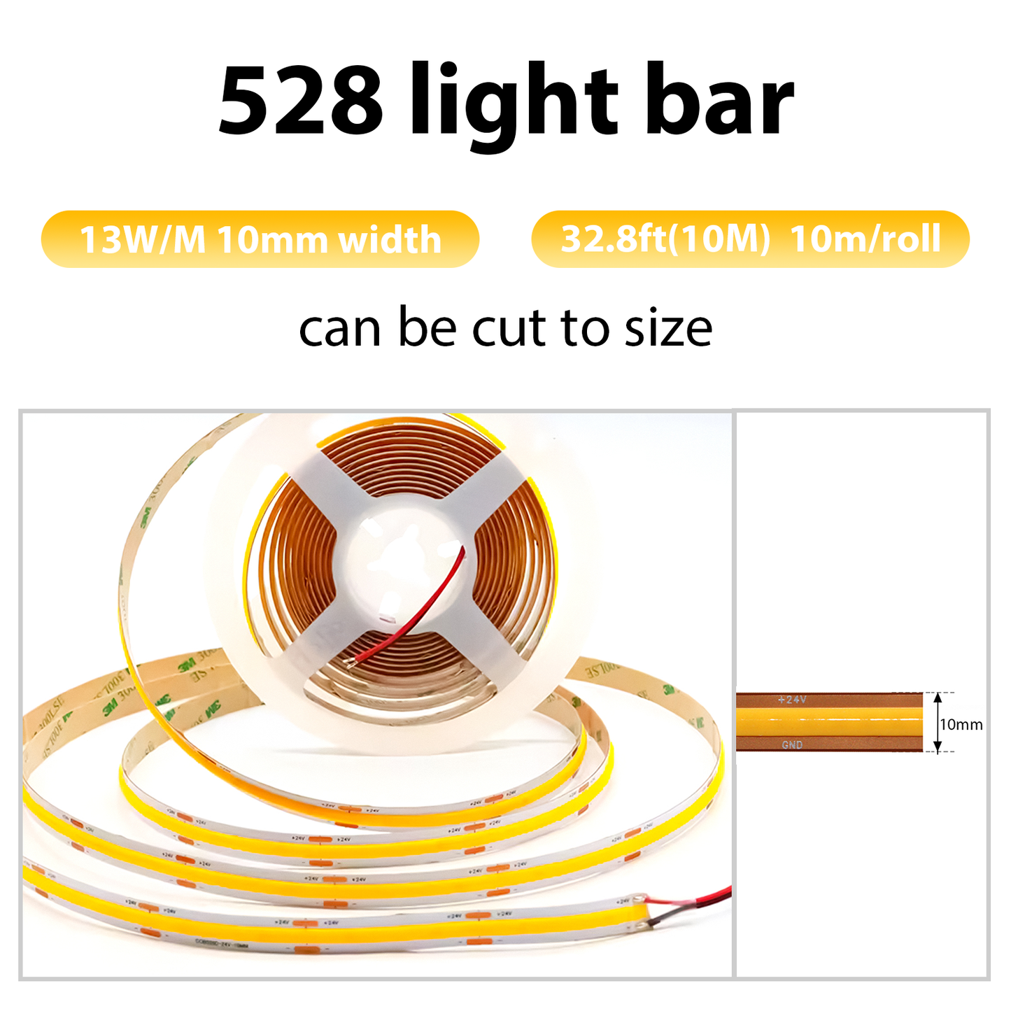 Tira LED COB Alto Voltaje AC240V | 528 LEDs/M | 13W/M | 10M|3 CCT (2700K-6000K) | Luz Continua | IP20