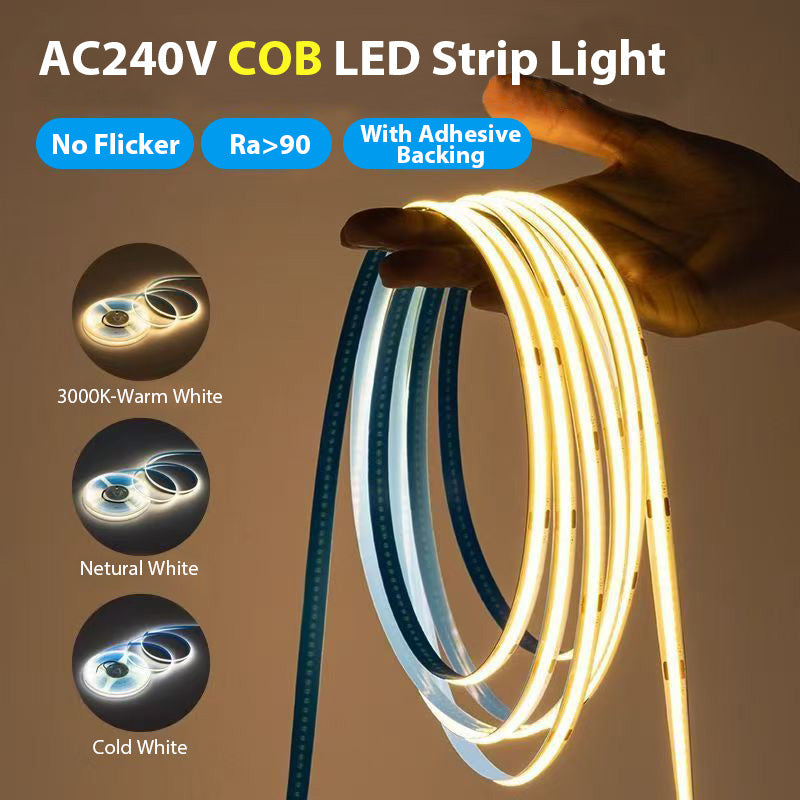 Tira LED COB Alto Voltaje AC240V | 528 LEDs/M | 13W/M | 10M|3 CCT (2700K-6000K) | Luz Continua | IP20