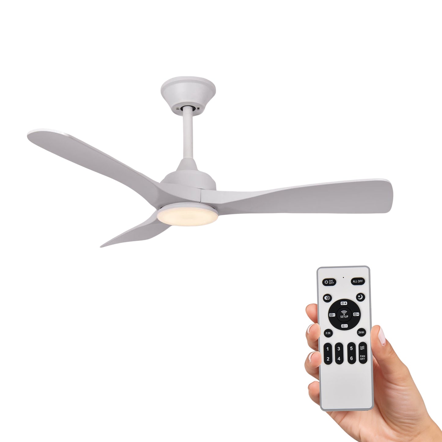 Ventilador de Techo LED 52" con Luz LED Ajustable – 3000K-6000K, AC85-265V，Aspas de plástico