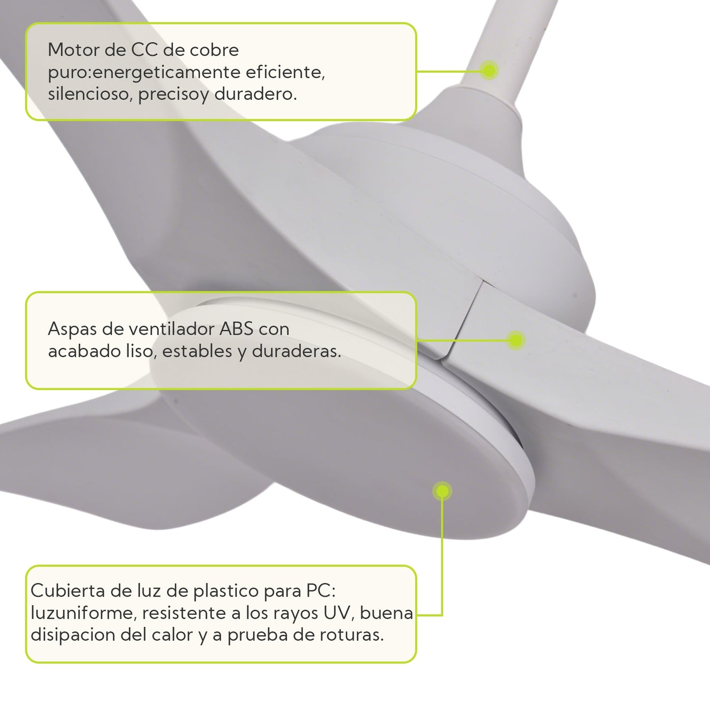 Ventilador de Techo LED 52" con Luz LED Ajustable – 3000K-6000K, AC85-265V，Aspas de plástico