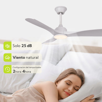 Ventilador de Techo LED 52" con Luz LED Ajustable – 3000K-6000K, AC85-265V，Aspas de plástico