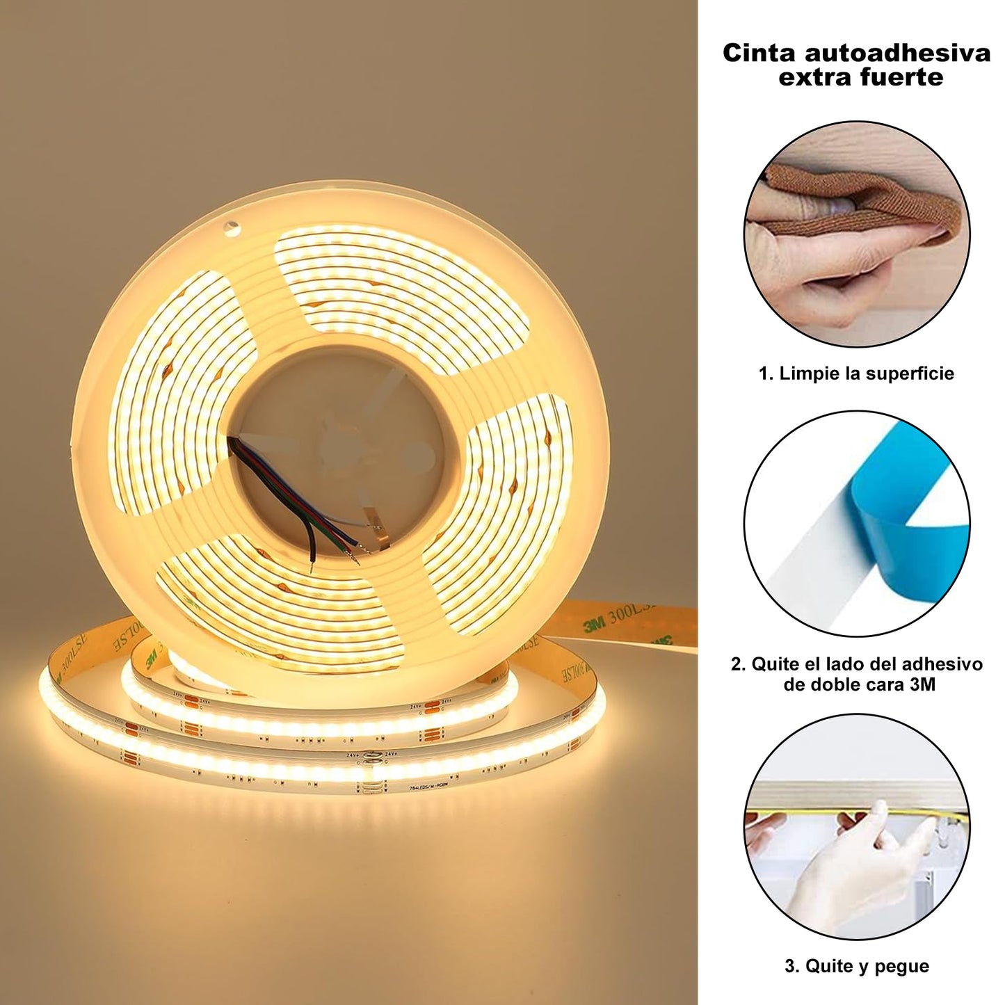 Tira LED COB RGBW 24V | 784 LEDS/Metro | 19W/M | Luz Continua y Uniforme | IP20 | Barra de Luces RGB