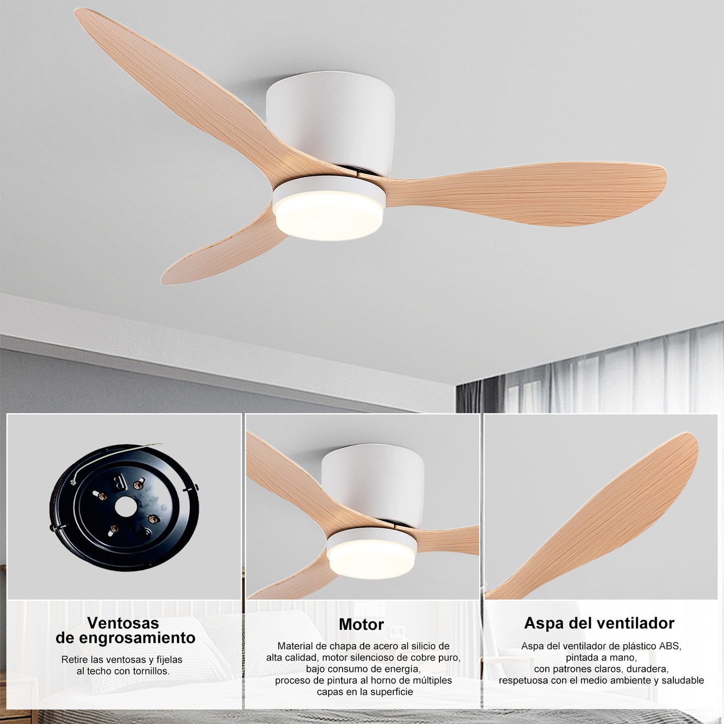 Ventilador de Techo LED Inteligente 42" | Luz Regulable 30W (RA90) + Motor DC 30W | 6 Velocidades | 4 Colores