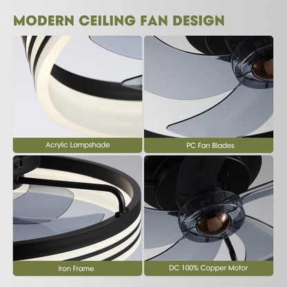 Ventilador de Techo con Luz LED 20" - 6 Velocidades, CCT Ajustable 3000K-6000K, Blanco/Negro