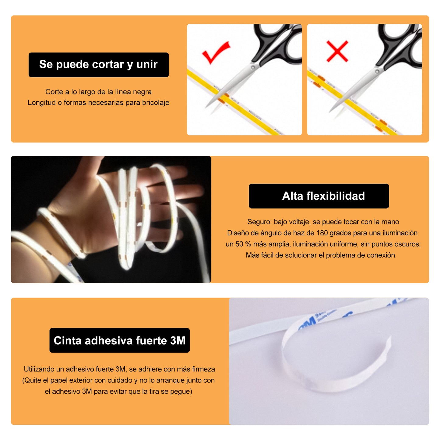 Tira LED COB Alto Voltaje AC240V | 528 LEDs/M | 13W/M | 10M|3 CCT (2700K-6000K) | Luz Continua | IP20