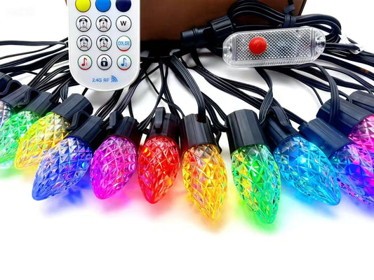 Guirnalda LED C9 con Decoración de Fresas 20M/100L, IP44, Control Remoto + App Bluetooth, 31V 12W, Ideal para Exterior - Holaled