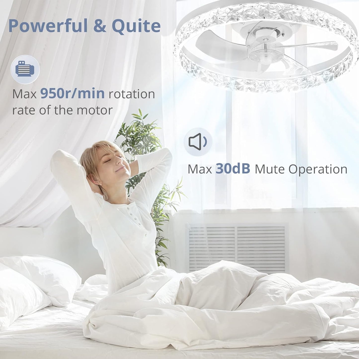 Ventilador de Techo con Luz LED 5 Aspas Blanco 20” – Motor DC Silencioso, CCT Regulable 3000K-6000K, 6 Velocidades