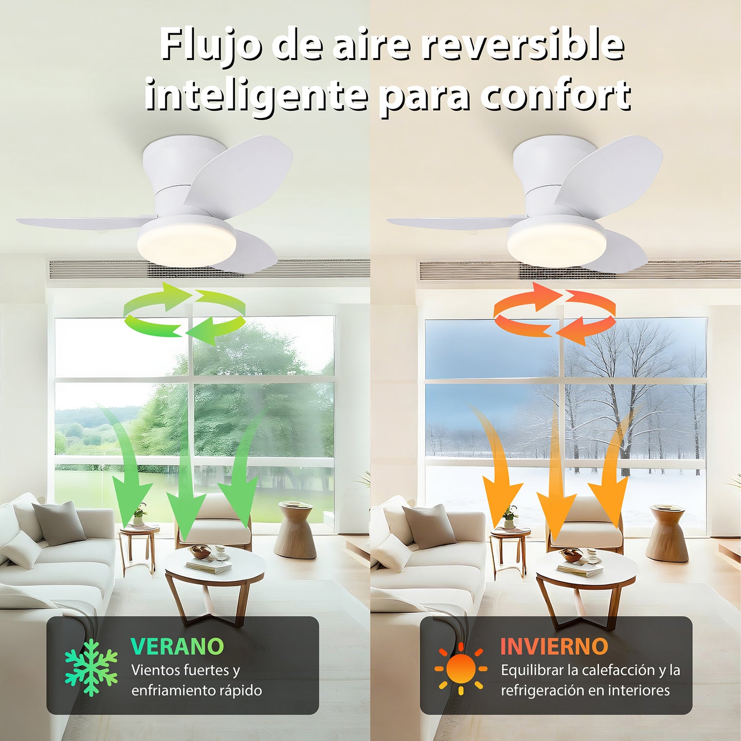 Ventilador de Techo LED RXFL8011 | 30W Luz + 30W Motor DC | 6 Velocidades | 3000K-6000K Ajustable | Blanco、Beige