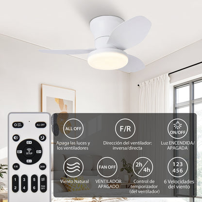 Ventilador de Techo LED RXFL8011 | 30W Luz + 30W Motor DC | 6 Velocidades | 3000K-6000K Ajustable | Blanco、Beige
