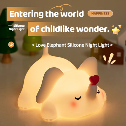 Lámpara de Noche Elefante con Corazón – LED Blanca, Recargable por USB Type-C