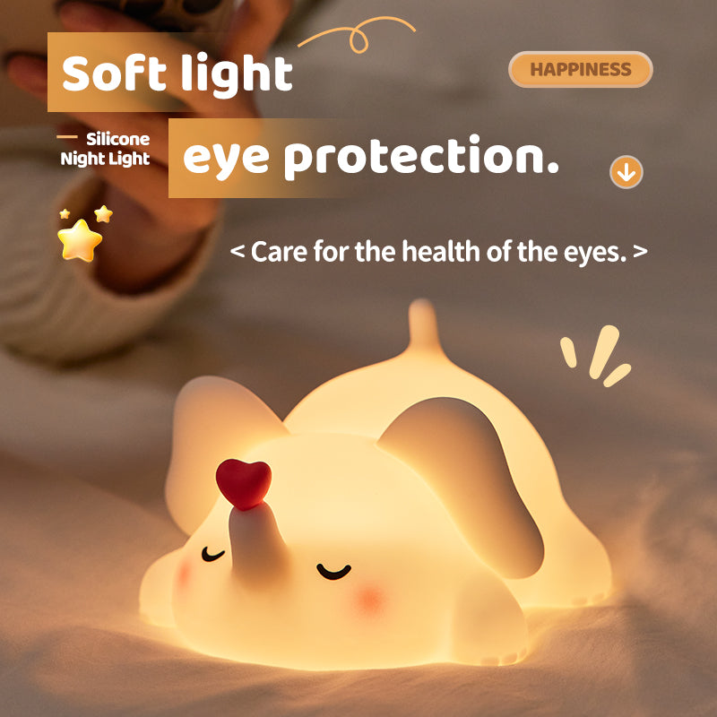 Lámpara de Noche Elefante con Corazón – LED Blanca, Recargable por USB Type-C