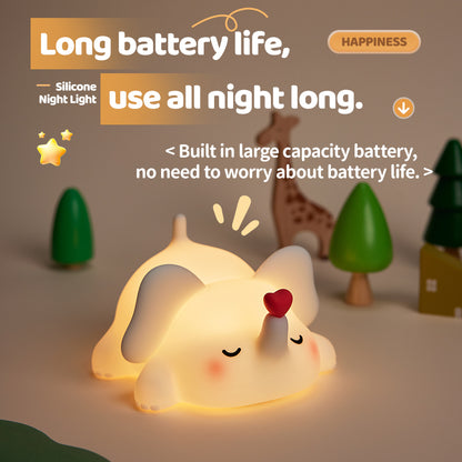 Lámpara de Noche Elefante con Corazón – LED Blanca, Recargable por USB Type-C