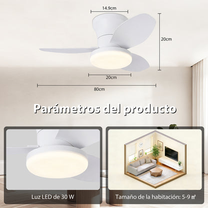 Ventilador de Techo LED RXFL8011 | 30W Luz + 30W Motor DC | 6 Velocidades | 3000K-6000K Ajustable | Blanco、Beige