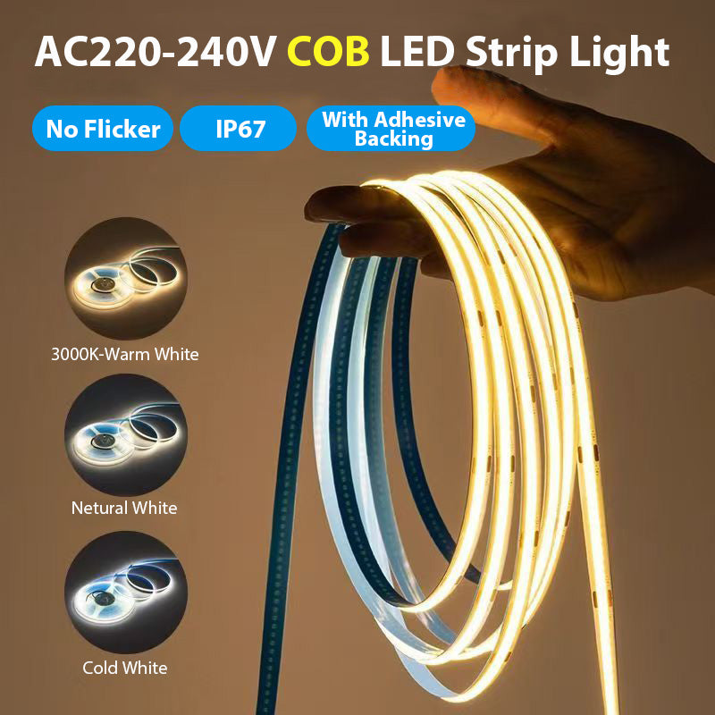 Tira LED COB Alto Voltaje 220V IP67 | 10W/Metro |50M| 3 Temperaturas 2700K-6000K | Impermeable | Modelo COB296-230V
