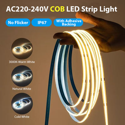 Tira LED COB Alto Voltaje 220V IP67 | 10W/Metro |50M| 3 Temperaturas 2700K-6000K | Impermeable | Modelo COB296-230V