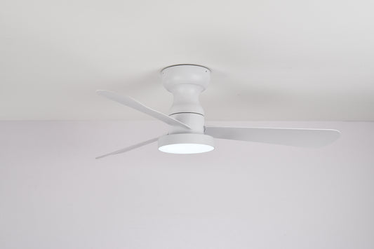 Ventilador de Techo LED 42" Multifunción, Motor DC 30W, 6 Velocidades, CCT 3000K-6000K, IP20, Blanco/Madera