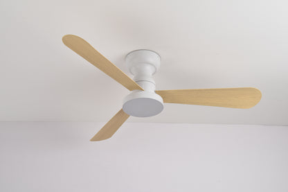 Ventilador de Techo LED 42" Multifunción, Motor DC 30W, 6 Velocidades, CCT 3000K-6000K, IP20, Blanco/Madera