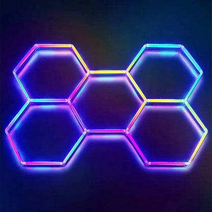 Lámpara LED Hexagonal RGB 80W - Panel Decorativo Moderno 5 Piezas (236x166 cm), Multicolor Ajustable con Mando, Iluminación de Ambiente, Voltaje Universal 85-265V