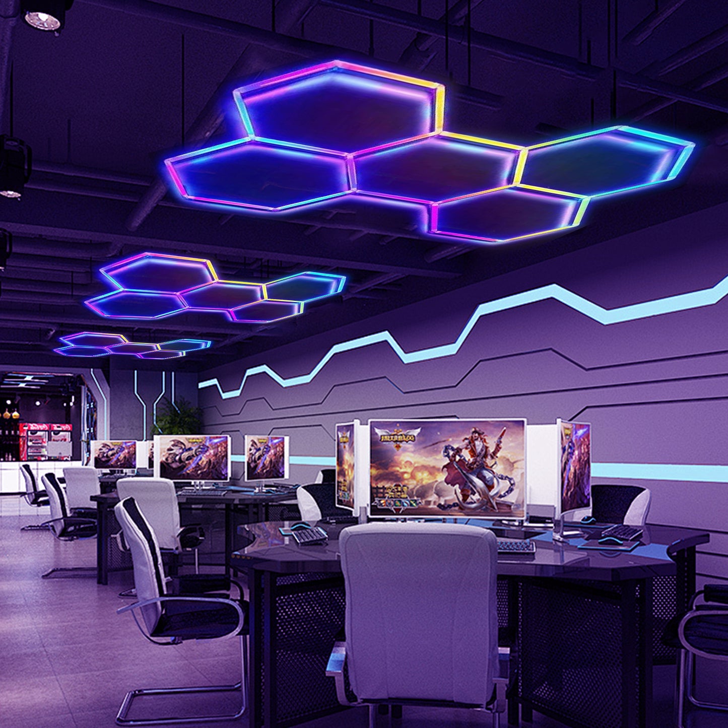 Lámpara LED Hexagonal RGB 80W - Panel Decorativo Moderno 5 Piezas (236x166 cm), Multicolor Ajustable con Mando, Iluminación de Ambiente, Voltaje Universal 85-265V