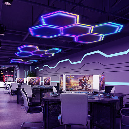 Lámpara LED Hexagonal RGB 80W - Panel Decorativo Moderno 5 Piezas (236x166 cm), Multicolor Ajustable con Mando, Iluminación de Ambiente, Voltaje Universal 85-265V