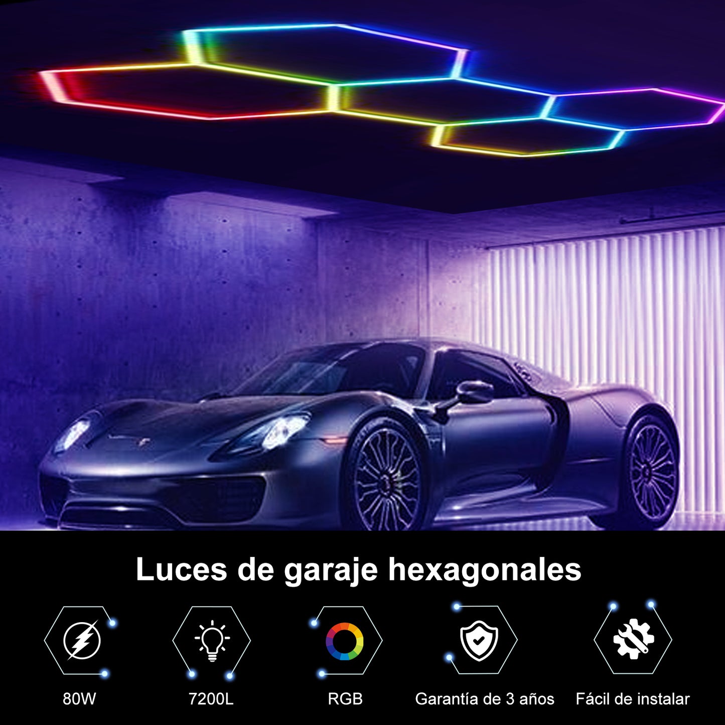 Lámpara LED Hexagonal RGB 80W - Panel Decorativo Moderno 5 Piezas (236x166 cm), Multicolor Ajustable con Mando, Iluminación de Ambiente, Voltaje Universal 85-265V