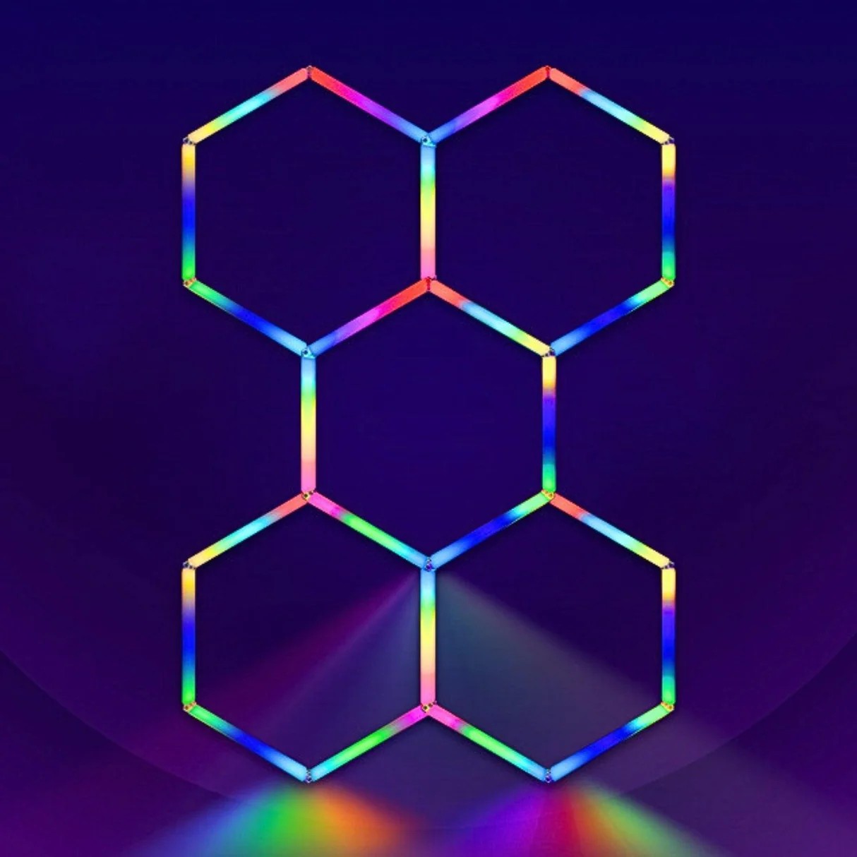 Lámpara LED Hexagonal RGB 80W - Panel Decorativo Moderno 5 Piezas (236x166 cm), Multicolor Ajustable con Mando, Iluminación de Ambiente, Voltaje Universal 85-265V