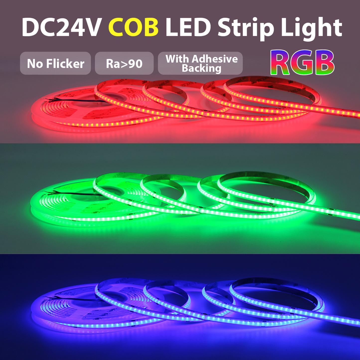 Tira de Luces LED COB RGB | 576 LEDs/Metro | 14W/M |10M| DC24V | IP20 | Barra de Luz Decorativa
