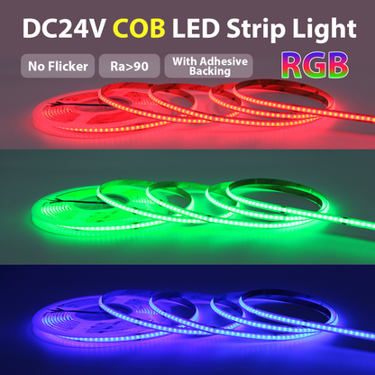 Tira de Luces LED COB RGB | 576 LEDs/Metro | 14W/M |10M| DC24V | IP20 | Barra de Luz Decorativa