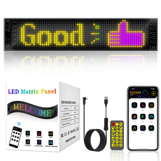 Pantalla LED Flexible IP65 20x64 (1280 LEDs) | 102x348mm | Control por App/Bluetooth/Mando | USB 5V | Material PU+FPCB Impermeable | RGB2121