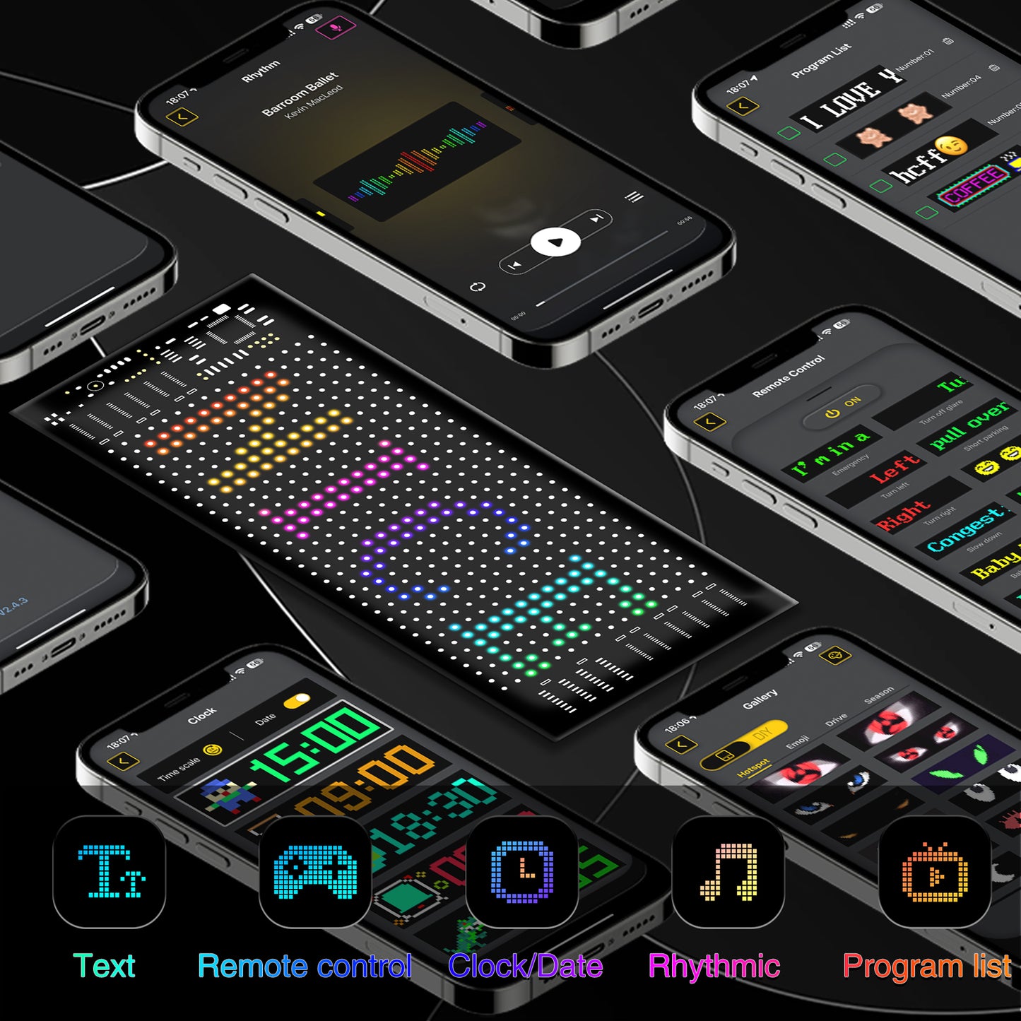 Pantalla LED Flexible IP65 "16x32" | 512 LEDs RGB2121 | Resistente al Agua | Control por App/Bluetooth/Mando | Cable USB 4.5m | 70x173mm | Material PU+FPCB