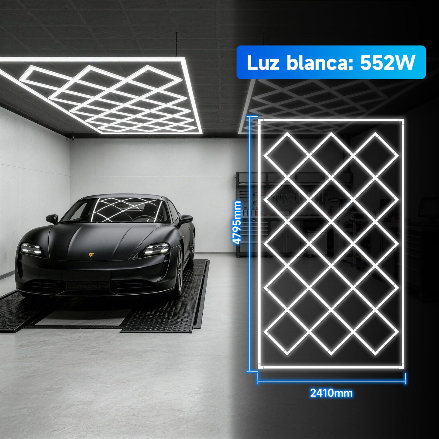 Lámpara LED Hexagonal Tipo Panal diseño rombo con potencia total de 552W6500K (luz blanca fría)