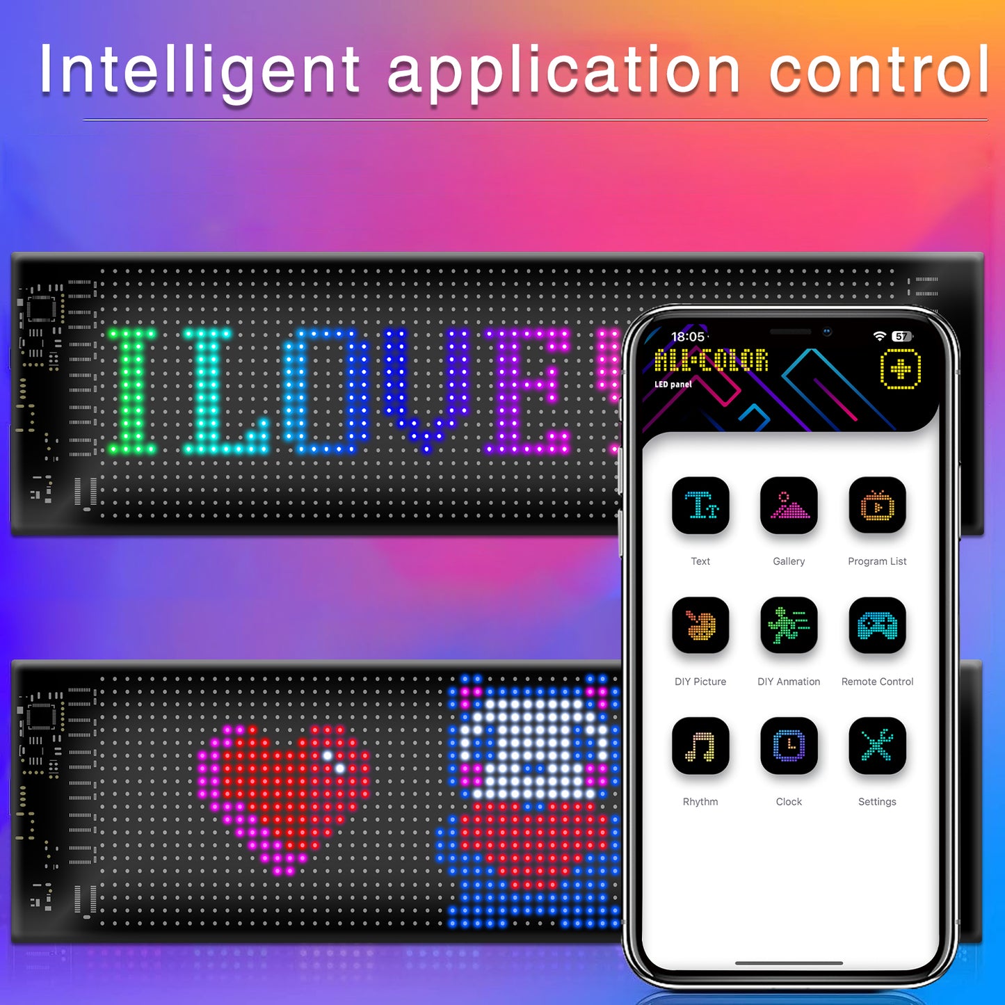 Pantalla LED Flexible IP65 20x64 (1280 LEDs) | 102x348mm | Control por App/Bluetooth/Mando | USB 5V | Material PU+FPCB Impermeable | RGB2121