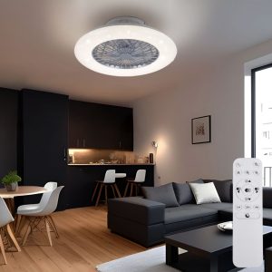 Ventilador de techo LED elegante con lámpara de cristal, ideal para comedores lujosos