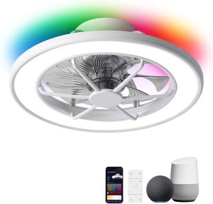 Ventilador de techo LED elegante en color negro con brillo ajustable para crear ambiente en el dormitorio