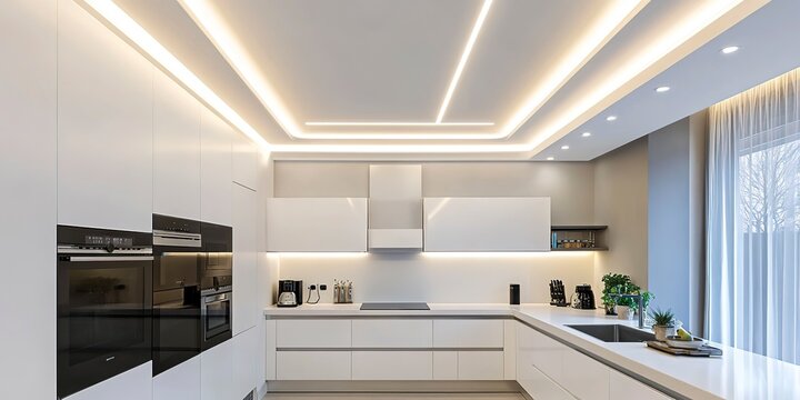 Iluminación empotrada de cocina moderna con luz cálida y suave