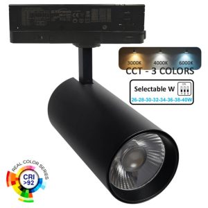 Foco LED 40W - 26W NEW MAYA Negro Carril TRIFÁSICO - CCT - CRI+92 - UGR13 - HIGH LUMEN