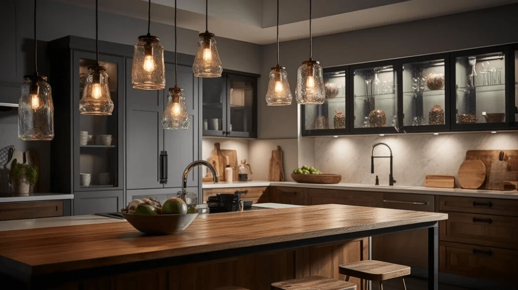 Diseño de luces LED en forma de hexágonos para cocina