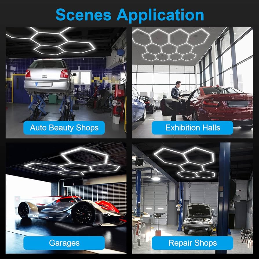 Primer plano de la tecnología LED en paneles de luz hexagonales