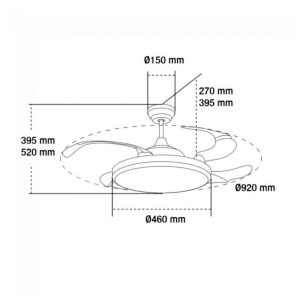 Ventilador de techo con luces LED diseñado para exteriores como balcones y terrazas.