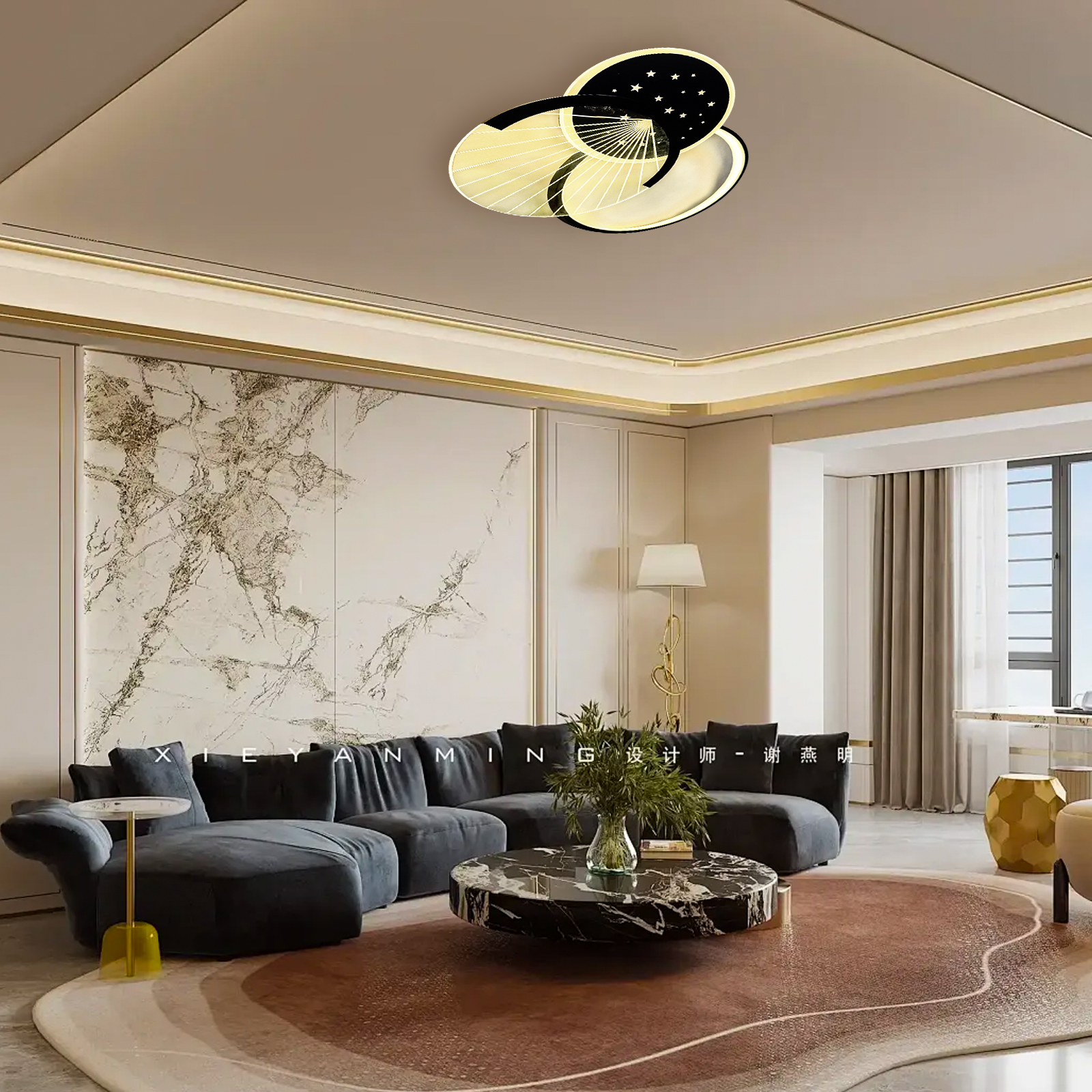 Techo LED para el hogar con regulador de intensidad en el salón.