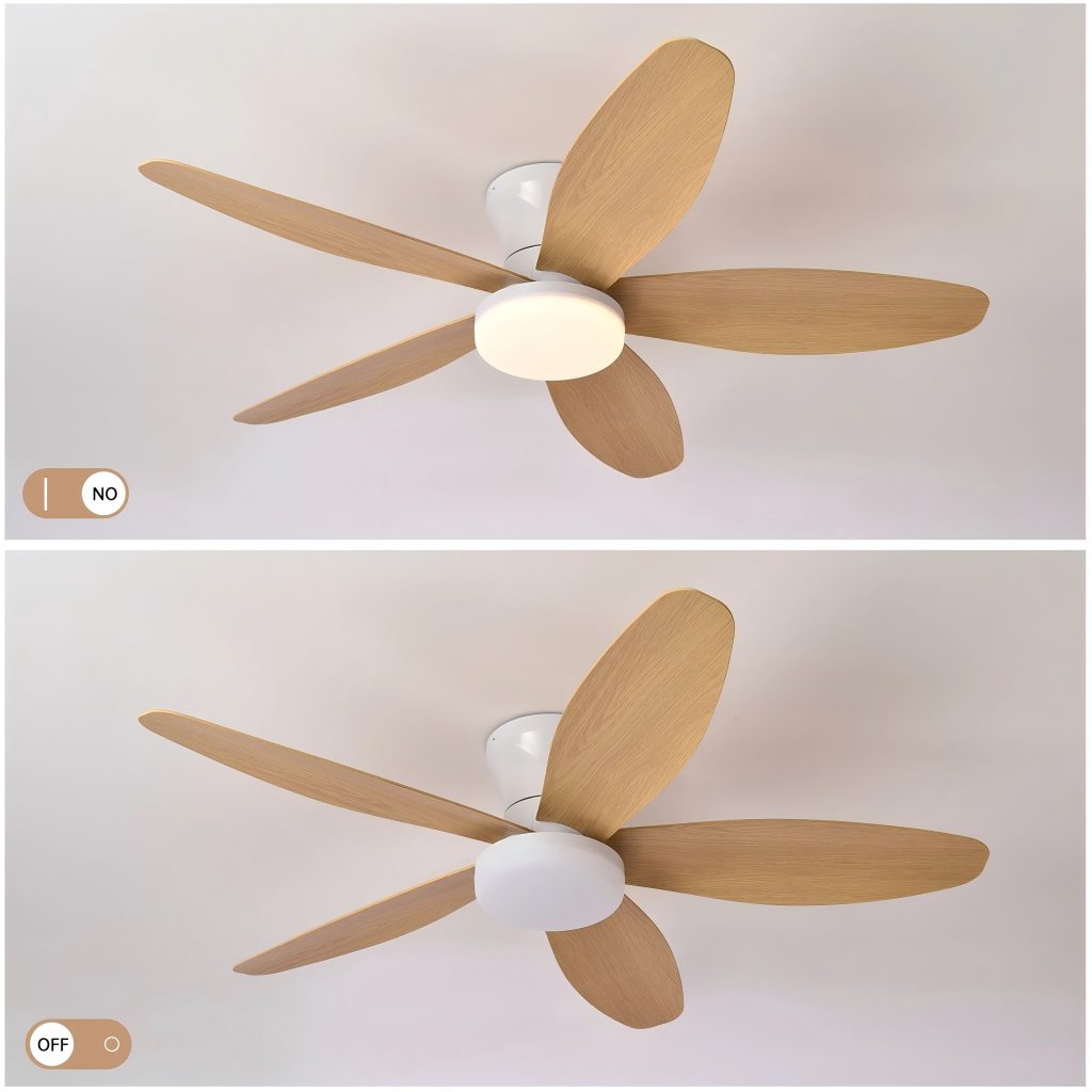ventilador de techo con luz LED en dormitorio