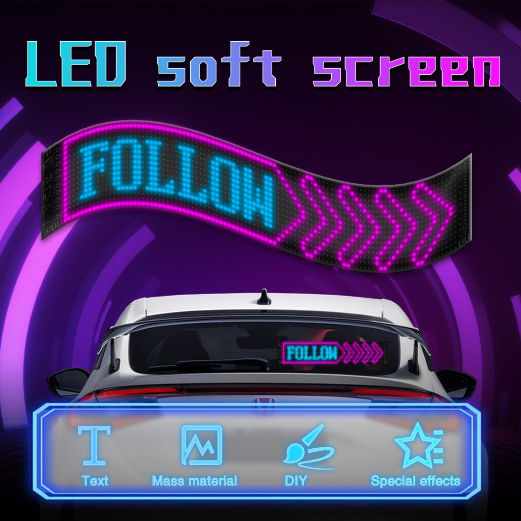Publicidad móvil en pantalla LED trasera de un coche.